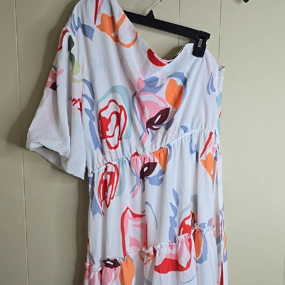 Women's One Shoulder Colorful Abstract Print Dress Zebra Girl XL